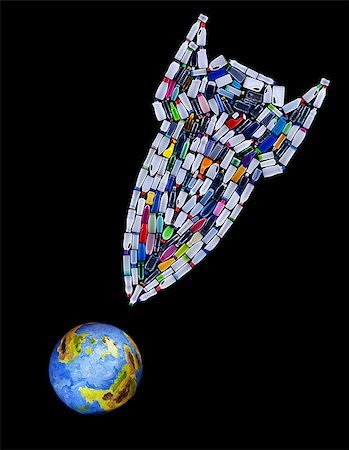 Rocket bomb made of plastic bottles targeting our planet - environmental disaster concept Foto de stock - Super Valor sin royalties y Suscripción, Código: 400-08495031