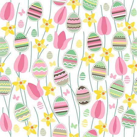 simsearch:400-09133678,k - Seamless pattern with easter willow,tulips and painted eggs Stock Photo - Budget Royalty-Free & Subscription, Code: 400-08495219