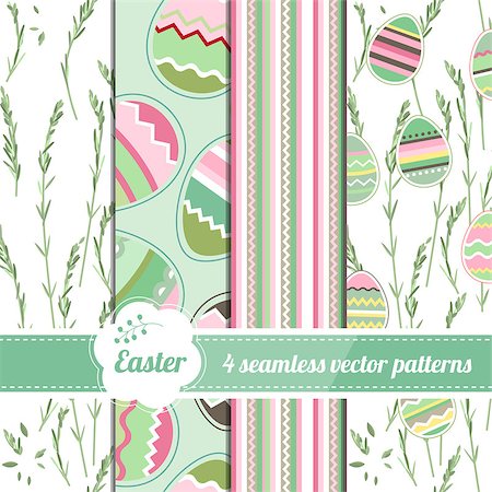 simsearch:400-09133678,k - Collection of seamless green patterns with stylized painted eggs. Endless easter texture for spring design, announcements, greeting cards, posters, advertisement. Stock Photo - Budget Royalty-Free & Subscription, Code: 400-08495227