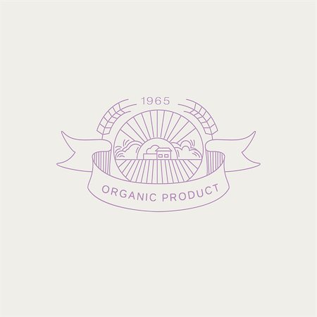 Vector label in trendy mono line style organic and natural badges for fresh farm products and food packaging of linear emblems and icons Stock Photo - Budget Royalty-Free & Subscription, Code: 400-08495746
