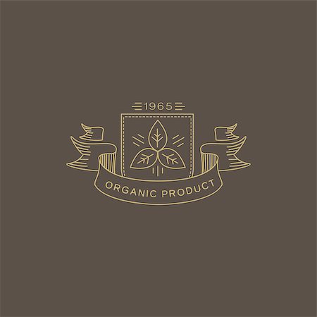 Vector label in trendy mono line style organic and natural badges for fresh farm products and food packaging of linear emblems and icons Stock Photo - Budget Royalty-Free & Subscription, Code: 400-08495749