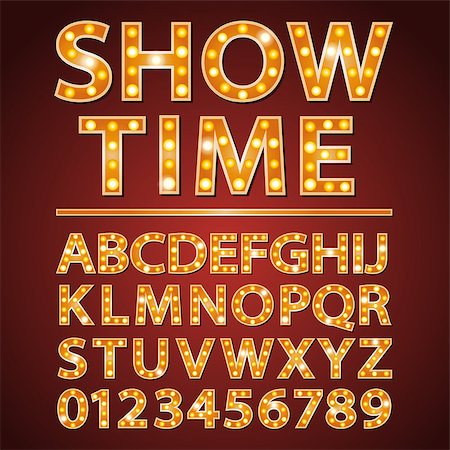 Vector orange neon lamp letters font show cinema and theather Stock Photo - Budget Royalty-Free & Subscription, Code: 400-08495824
