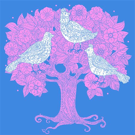 simsearch:400-08342023,k - Vector Pastel Floral tree with birds. Perfect for invitations or announcements. Stock Photo - Budget Royalty-Free & Subscription, Code: 400-08495826