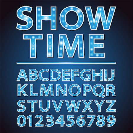 simsearch:400-08263009,k - Vector blue neon lamp letters font show cinema and theather Photographie de stock - Aubaine LD & Abonnement, Code: 400-08495823