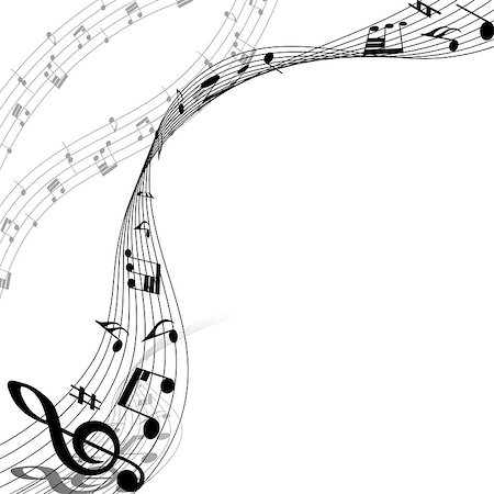 simsearch:400-07986632,k - Musical Design Elements From Music Staff With Treble Clef And Notes in Black and White Colors. Elegant Creative Design With Shadows and Isolated on White. Vector Illustration. Stock Photo - Budget Royalty-Free & Subscription, Code: 400-08495928