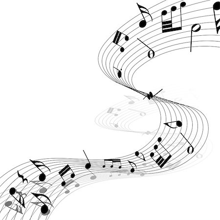 simsearch:400-05297279,k - Musical Design Elements From Music Staff With Treble Clef And Notes in Black and White Colors. Elegant Creative Design With Shadows and Isolated on White. Vector Illustration. Photographie de stock - Aubaine LD & Abonnement, Code: 400-08495929