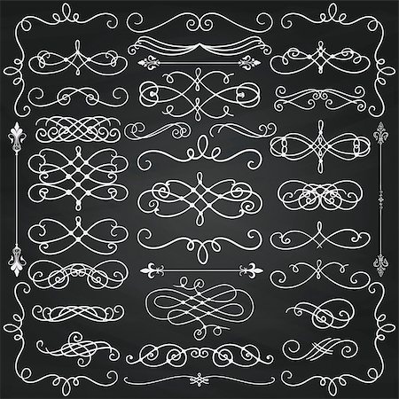 Set of Colorful Hand Drawn Doodle Design Elements. Decorative Swirls, Scrolls, Text Frames, Dividers. Chalkboard Background Texture. Chalk Drawing  Vintage Vector Illustration. Stock Photo - Budget Royalty-Free & Subscription, Code: 400-08495966