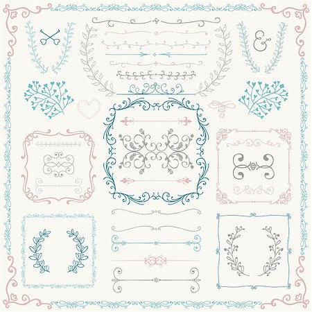 simsearch:400-08095648,k - Hand Drawn Sketched Decorative Doodle Design Elements. Frames, Text Frames, Dividers, Floral Branches, Borders, Brackets. Vector Illustration Photographie de stock - Aubaine LD & Abonnement, Code: 400-08495967