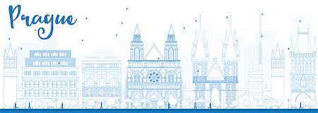 simsearch:400-08348304,k - Outline Prague skyline with blue landmarks. Vector illustration Stock Photo - Budget Royalty-Free & Subscription, Code: 400-08496218