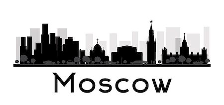 simsearch:400-08161432,k - Moscow City skyline black and white silhouette. Vector illustration. Concept for tourism presentation, banner, placard or web site. Business travel concept. Cityscape with famous landmarks Stock Photo - Budget Royalty-Free & Subscription, Code: 400-08496220