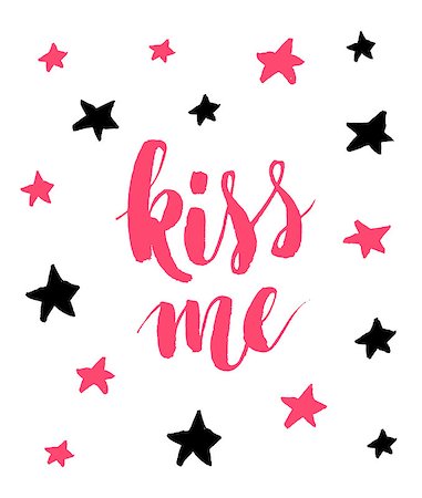 simsearch:400-08495448,k - Kiss me. Hand drawn calligraphy quote with red stars. Valentines Day vector design element for banner, card or party flyer. Stock Photo - Budget Royalty-Free & Subscription, Code: 400-08496257