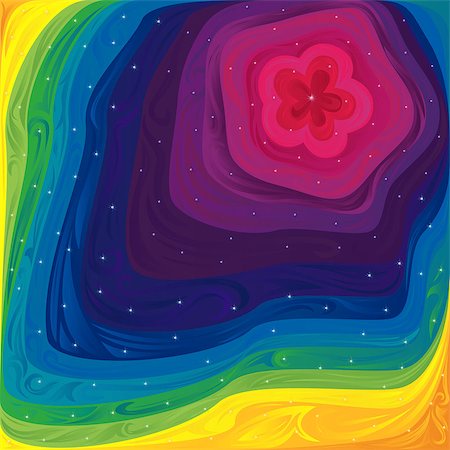 simsearch:400-08403707,k - Abstract variegated pattern with primary colors of visible spectrum, bright pink flower and small sparkling stars, vector illustration Foto de stock - Royalty-Free Super Valor e Assinatura, Número: 400-08496290