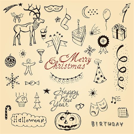 extezy (artist) - Vector christmas doodle set. Cafe brochure menu design elements. Vector holiday with xmas hand-drawn graphic. Happy New Year invitation Stock Photo - Budget Royalty-Free & Subscription, Code: 400-08496517