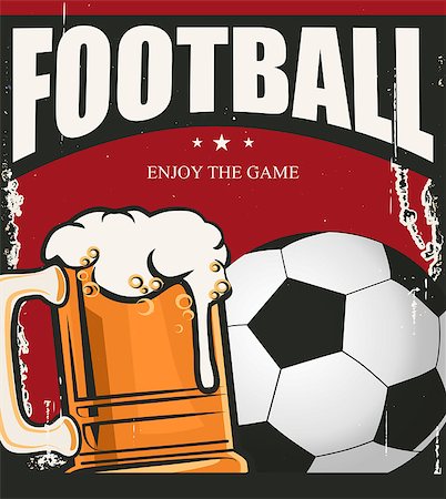 Retro banner. A cup of beer and ball. Sports bar menu design template Stock Photo - Budget Royalty-Free & Subscription, Code: 400-08496828