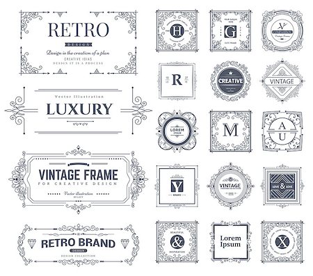 simsearch:400-08371670,k - Collection of vintage flourishes calligraphic ornaments and frames. Retro style. Vector template Stock Photo - Budget Royalty-Free & Subscription, Code: 400-08496835