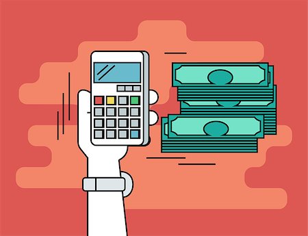 simsearch:400-06430339,k - Pay per click. Flat line contour illustration of calculating money using smartphone on red background Foto de stock - Royalty-Free Super Valor e Assinatura, Número: 400-08496847
