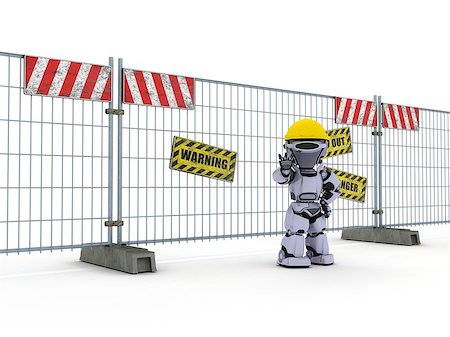 simsearch:400-07902525,k - 3D Render of a Robot with construction barrier fence Stock Photo - Budget Royalty-Free & Subscription, Code: 400-08497117
