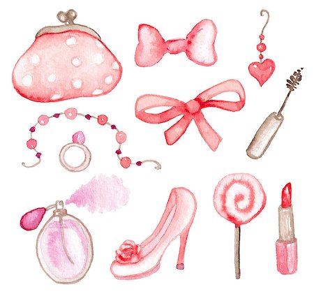 earring drawing - Set of pink romantic watercolor design elements Photographie de stock - Aubaine LD & Abonnement, Code: 400-08497188