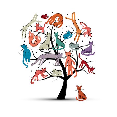 Cats tree, childish style. Sketch for your design. Vector illustration Stock Photo - Budget Royalty-Free & Subscription, Code: 400-08497216