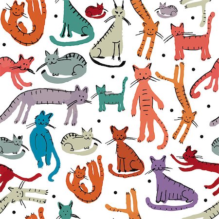 Cute cats, seamless pattern. Sketch for your design. Vector illustration Stock Photo - Budget Royalty-Free & Subscription, Code: 400-08497261