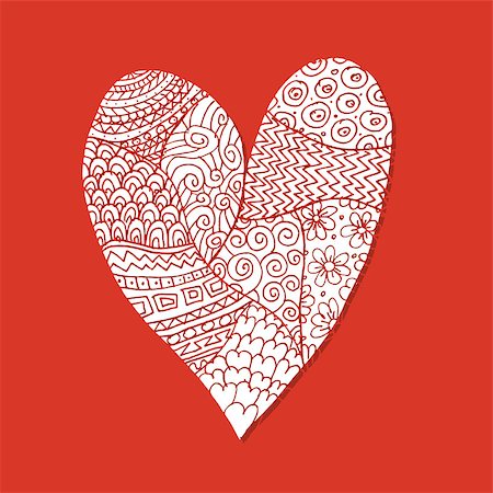 simsearch:400-08495448,k - Love, valentine heart, sketch for your design. Vector illustration Stock Photo - Budget Royalty-Free & Subscription, Code: 400-08497338