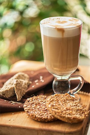 simsearch:400-06142439,k - coffee latte cup with cookies closeup Stock Photo - Budget Royalty-Free & Subscription, Code: 400-08497481