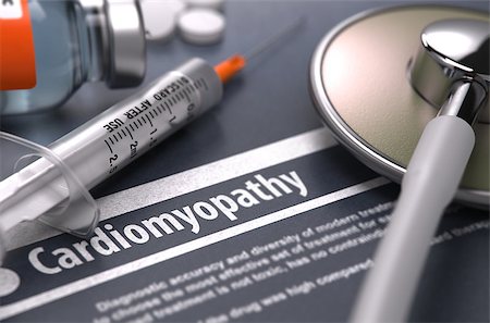 Cardiomyopathy - Printed Diagnosis on Grey Background with Blurred Text and Composition of Pills, Syringe and Stethoscope. Medical Concept. Selective Focus. 3d Render. Stock Photo - Budget Royalty-Free & Subscription, Code: 400-08497777