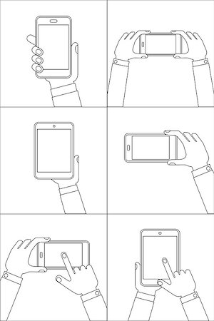 Hands holding mobile phones. Set of line icons. Vector illustration. Stock Photo - Budget Royalty-Free & Subscription, Code: 400-08498004