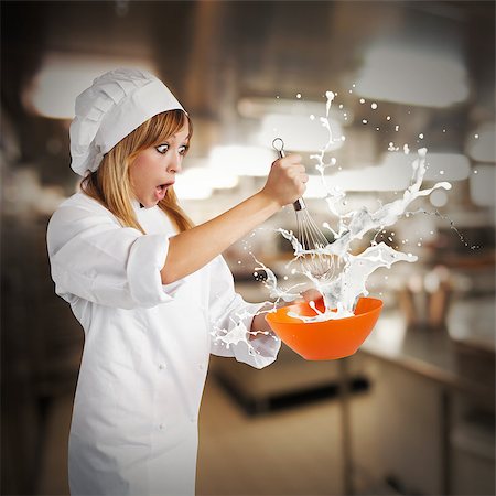 Chef prepares a cream splashing from bowl Stock Photo - Budget Royalty-Free & Subscription, Code: 400-08498145