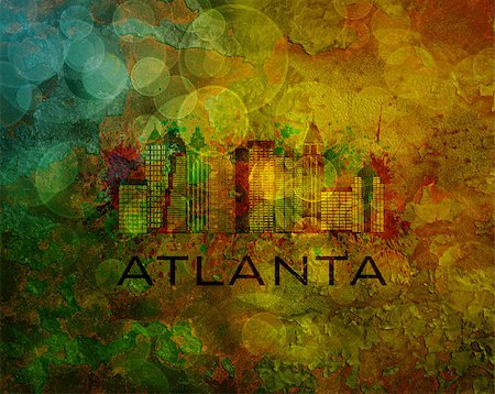 simsearch:400-07104696,k - Atlanta Georgia City Skyline with Paint Splatter Abstract onn Grunge Texture Background Color Illustration Foto de stock - Super Valor sin royalties y Suscripción, Código: 400-08498267