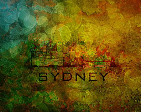 simsearch:400-06093657,k - Sydney Australia City Skyline with Paint Splatter Abstract onn Grunge Texture Background Color Illustration Stock Photo - Budget Royalty-Free & Subscription, Code: 400-08498273