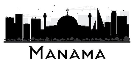 Manama City skyline black and white silhouette. Vector illustration. Simple flat concept for tourism presentation, banner, placard or web. Business travel concept. Cityscape with landmarks Photographie de stock - Aubaine LD & Abonnement, Code: 400-08498399