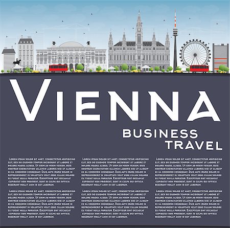 Vienna Skyline with Gray Buildings, Blue Sky and Copy Space. Vector Illustration. Business Travel and Tourism Concept with Historic Buildings. Image for Presentation, Banner, Placard and Web Site. Stock Photo - Budget Royalty-Free & Subscription, Code: 400-08498407