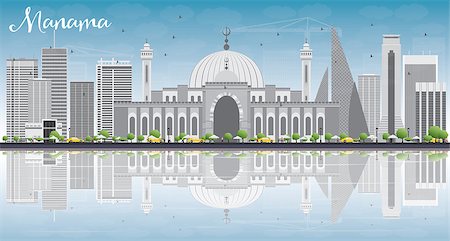 Manama Skyline with Gray Buildings, Blue Sky and Reflections. Vector Illustration. Business Travel and Tourism Concept with Modern Buildings. Image for Presentation Banner Placard and Web. Photographie de stock - Aubaine LD & Abonnement, Code: 400-08498400