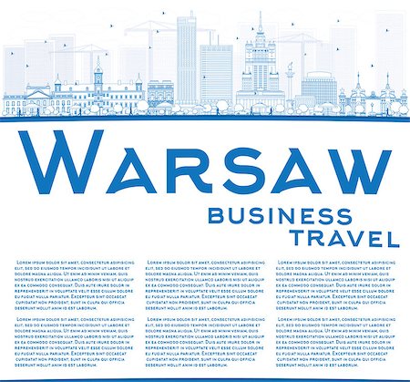 simsearch:400-08348304,k - Outline Warsaw skyline with blue buildings and copy space. Vector illustration. Business travel and tourism concept with modern buildings. Image for presentation, banner, placard and web site. Stock Photo - Budget Royalty-Free & Subscription, Code: 400-08498410