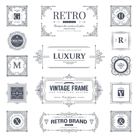 simsearch:400-08371670,k - Collection of vintage flourishes calligraphic ornaments and frames. Retro style of design elements, decorations for postcard, banners, logos. Vector template Stock Photo - Budget Royalty-Free & Subscription, Code: 400-08498884