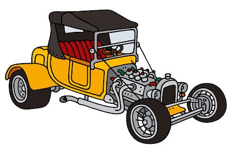 funny convertible car image - Hand drawing of a funny vintage yellow roadster - not a real model Stock Photo - Budget Royalty-Free & Subscription, Code: 400-08499099