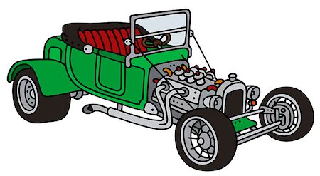 funny convertible car image - Hand drawing of a funny vintage green roadster - not a real model Stock Photo - Budget Royalty-Free & Subscription, Code: 400-08499100