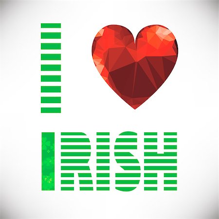 simsearch:400-08039008,k - I love irish lettering with polygonal red glass heart. St. Patricks Day text. Clover styled letter on green background. Cool typographic design for St. Patricks Day. Photographie de stock - Aubaine LD & Abonnement, Code: 400-08499193