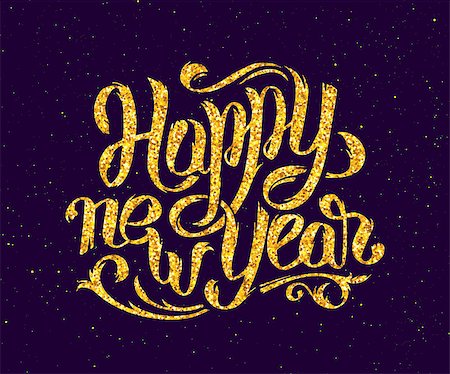 simsearch:400-08318552,k - New Year 2016 gold glittering hand lettering design template. Golden text with 2016 year greetings on black background. Vector illustration. Winter holidays greeting card with typography Stock Photo - Budget Royalty-Free & Subscription, Code: 400-08499504