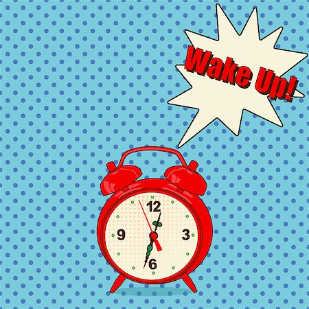 Red alarm clock in pop art style on blue background- Vector Illustration Foto de stock - Super Valor sin royalties y Suscripción, Código: 400-08499554