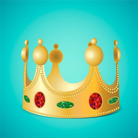 Gold crown with gems on blue background in photorealistic style - Vector illustration Foto de stock - Super Valor sin royalties y Suscripción, Código: 400-08499555