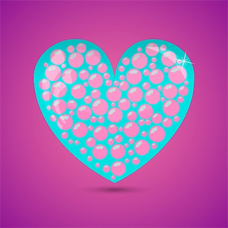 Glass Turquoise Heart With Pink Soap Bubbles on Purple Background Foto de stock - Super Valor sin royalties y Suscripción, Código: 400-08499553