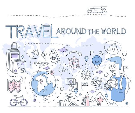 simsearch:400-07209569,k - Travel Around the World. Hand drawn Vector Illustration Infographics Doodle style concept. Modern line style illustration for web banners, hero images, printed materials vector illustration Stock Photo - Budget Royalty-Free & Subscription, Code: 400-08499578