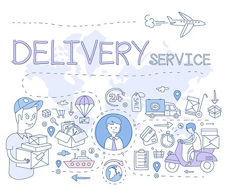 simsearch:400-08499668,k - Delivery Service Infographics. Hand drawn Vector Illustration Doodle style concept. Modern line style illustration for web banners, hero images, printed materials vector illustration Stock Photo - Budget Royalty-Free & Subscription, Code: 400-08499670