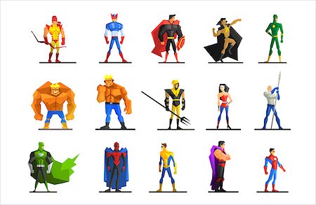 simsearch:400-06758626,k - Superheroes in Different Poses and Costumes Vector Illustration Set Foto de stock - Super Valor sin royalties y Suscripción, Código: 400-08499671