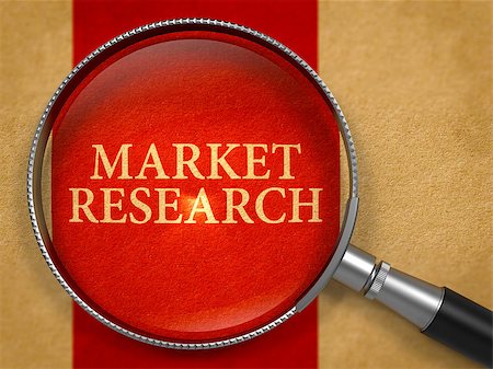 Market Research Concept through Magnifier on Old Paper with Crimson Vertical Line Background. 3D Render. Stock Photo - Budget Royalty-Free & Subscription, Code: 400-08499716