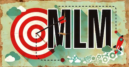 simsearch:400-07091188,k - MLM - Multi Level Marketing - Concept on Old Poster in Flat Design with Red Target, Rocket and Arrow. Business Concept. Stock Photo - Budget Royalty-Free & Subscription, Code: 400-08499760