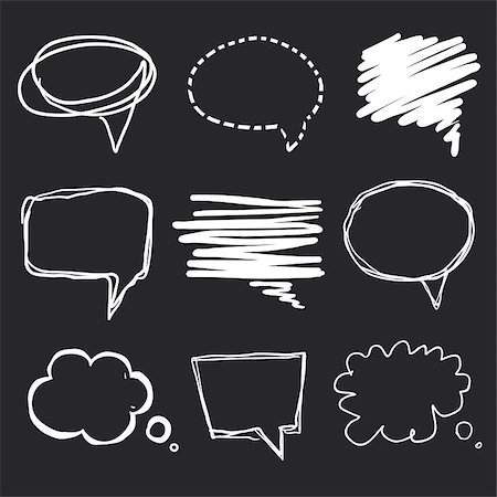 simsearch:400-06203150,k - Hand drawn speech bubbles chalk set on blackboard Fotografie stock - Microstock e Abbonamento, Codice: 400-08499839