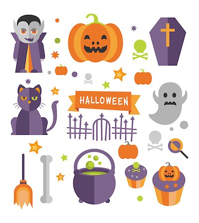 simsearch:400-05673521,k - Halloween symbols collection flat style icon set Stock Photo - Budget Royalty-Free & Subscription, Code: 400-08499842